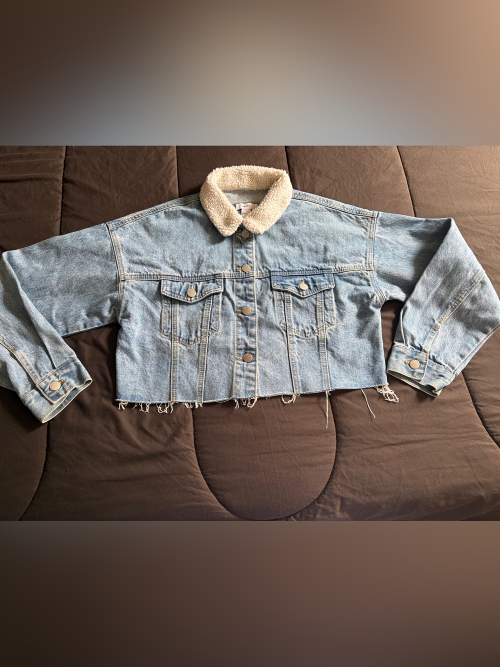 Forever 21 Light Blue Denim Jacket with Cream Sherpa Collar